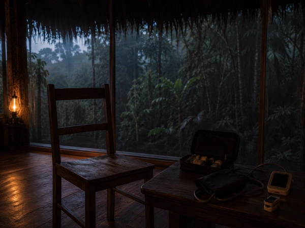 Physician's kit kept awake beside the maloca during an ayahuasca ceremony