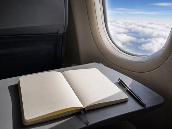 Writing down post-retreat decisions on the flight home from Costa Rica